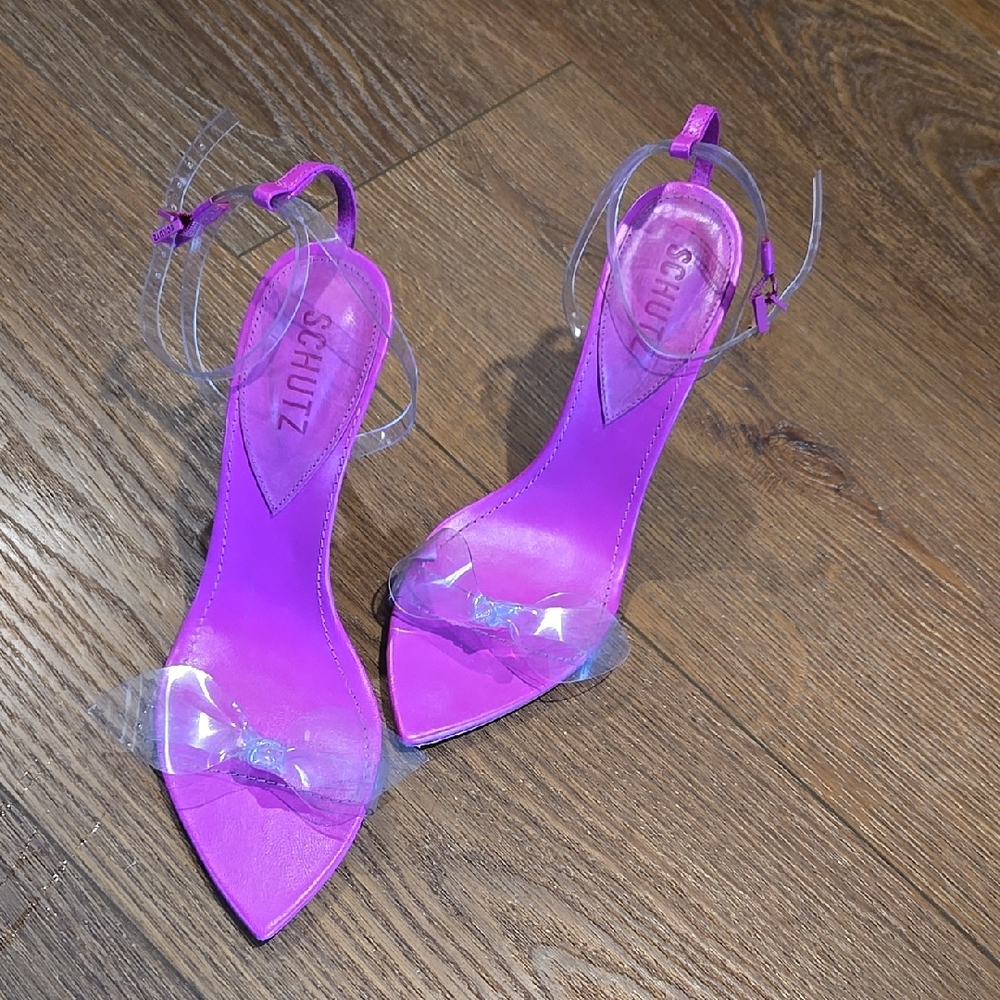 SCHUTZ ELYDA PINK LEATHER/ VINYL 4IN HEEL SIZE 7.5... #6913